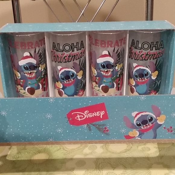 Disney Stitch Christmas glassware  Set Of 4 Juice Glasses Kitchen Drinking Glass - Picture 1 of 13
